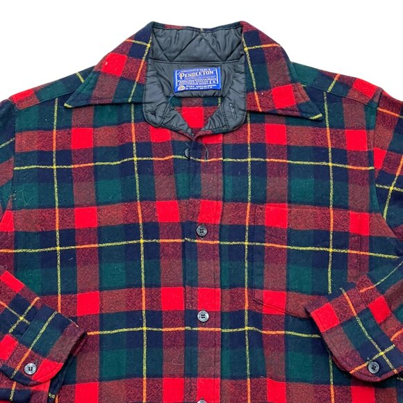 Men’s Vintage Pendleton flannel green/red wool 1 pocket 1960s - Picture 3 of 4